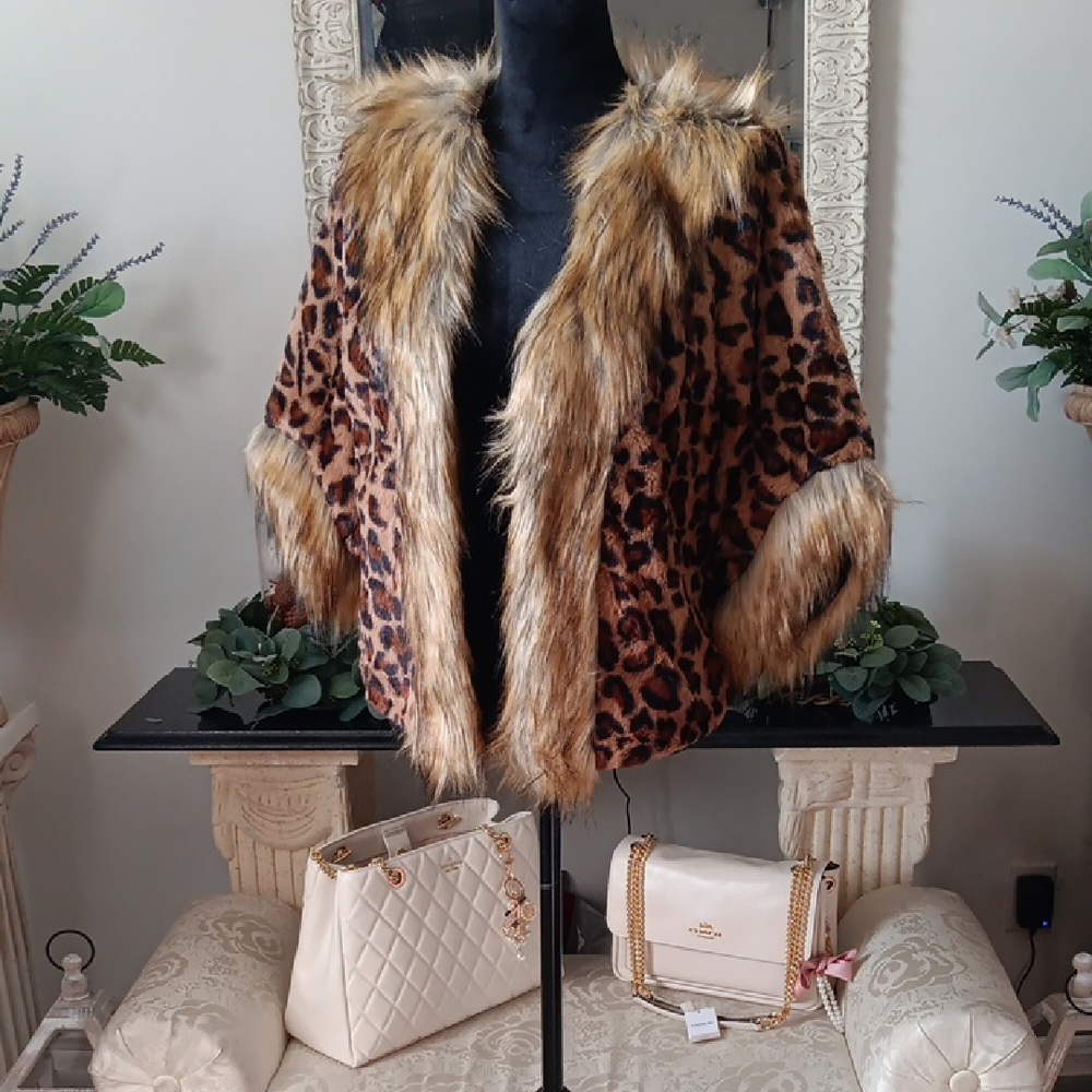 Leopard Print Teddy Jacket with Faux Fur Trim